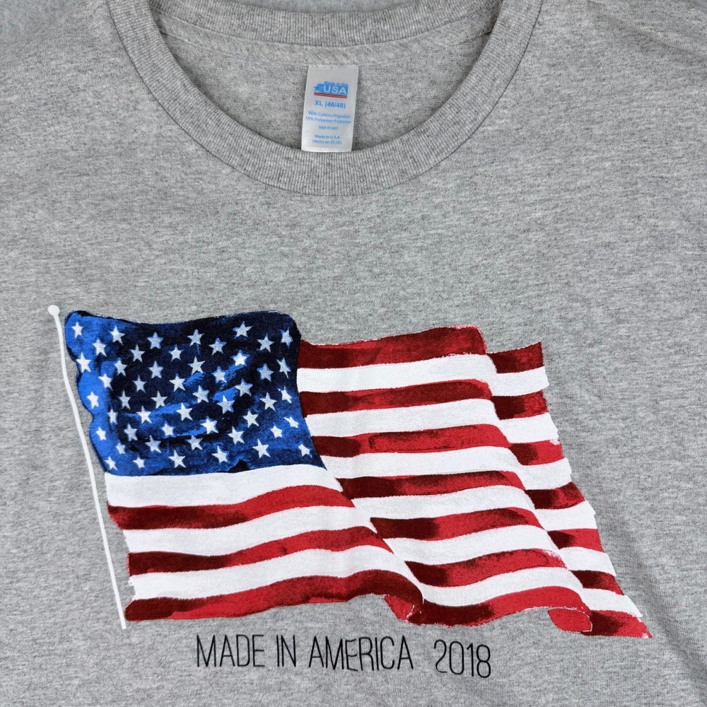 Made In The USA Mens XL American Flag Graphic T-Shirt Gray 2018 Patriotic Tee